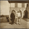 Three photographs of SLC and William Dean Howells at Redding, Connecticut. October 1908. Middle distance with house and open countryside in background.