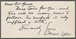 Lyon, Isabel. Miscellaneous note to W. T. H. Howe.