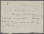 ["Mark Twain"-Cable readings.] Draft of program for Wednesday [Oct. 15 1884?]