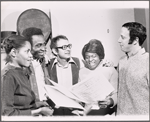 Melba Moore, Cleavon Little, Gary Geld, Joyce Brown and Peter Udell in rehearsal for the stage production Purlie