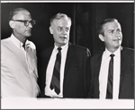 Playwright Arthur Miller, Shepperd Strudwick and Michael Strong in rehearsal for the touring stage production The Price