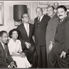 Langston Hughes, Hilda Simms, unidentified others and Nikos Psacharopoulouis in the stage production Tambourines to Glory