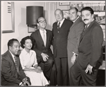 Langston Hughes, Hazel Scott, Nikos Psacharopoulouis [far right] during the stage production Tambourines to Glory