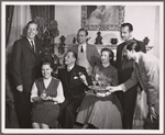 Sally Kemp, Harry Wagstaff Gribble, Ruth Warrick, William Tregoe, Matt Pelto and unidentified in the stage production The Thorntons