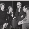 Peggy Cass, Burgess Meredith, James Thurber and Tom Ewell in rehearsal for the stage production A Thurber Carnival