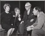 Peggy Cass, Burgess Meredith, James Thurber and Tom Ewell in rehearsal for the stage production A Thurber Carnival