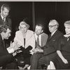 Burgess Meredith, Tom Ewell, James Thurber and unidentified others in rehearsal for the stage production A Thurber Carnival