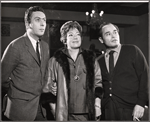 Playwright Bertrand Castelli, Anna Chrysoula and unidentified in rehearsal for the stage production The Umbrella