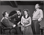 Bertrand Castelli, Anthony Franciosa, Geraldine Page and Franchot Tone in rehearsal for the stage production The Umbrella