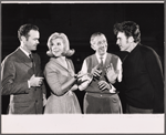 Swen Swenson, Karen Morrow, Dore Schary and John Raitt in rehearsal for the stage production A Joyful Noise