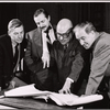 David Wayne, David Merrick, Robert Lewis and John Patrick in rehearsal for the stage production Juniper and the Pagans