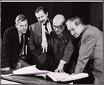 David Wayne, David Merrick, Robert Lewis and John Patrick in rehearsal for the stage production Juniper and the Pagans