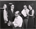 Robert Wright, George Forrest, Alfred Drake, Joan Weldon and unidentified in rehearsal for the stage production Kean