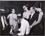 Lee Venora, Alfred Drake, Joan Weldon and unidentified others [at piano and at far right] in rehearsal for the stage production Kean