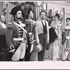 Alfred Drake [center], Joan Weldon, Lee Venora [right] and unidentified others in the stage production Kean