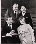 Eddie Lawrence, Mickey Shaughnessy, Moose Charlap and Anita Gillette in rehearsal for the stage production Kelly