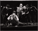 Mickey Shaughnessy [left], Don Francks [center], Jesse White, Leon Janney [right] and unidentified others in the stage production Kelly