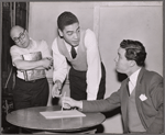 Robert Lewis, Earle Hyman and William Sylvester in rehearsal for the stage production Mister Johnson