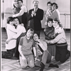 Arny Freeman [standing center], Alvin Kupperman [standing left], Irwin Pearl, Lewis J. Stadlen [center], Gary Raucher, Daniel Fortus and unidentified others in the stage production Minnie's Boys