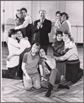 Arny Freeman [standing center], Alvin Kupperman [standing left], Irwin Pearl, Lewis J. Stadlen [center], Gary Raucher, Daniel Fortus and unidentified others in the stage production Minnie's Boys