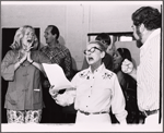 Anne Francine, Lee Goodman, Bette Davis, David Sabin [right foreground] and unidentified others in rehearsal for the pre-Broadway tryout of the stage production Miss Moffat