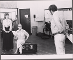 Dody Goodman, Bette Davis and David Sabin in rehearsal for the pre-Broadway tryout of the production Miss Moffat