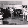 Joshua Logan [far left], Lee Goodman [seated background center], Nell Carter [standing center], Anne Francine [seated background center right], David Sabin and Bette Davis in rehearsal for the pre-Broadway tryout of the stage production Miss Moffat