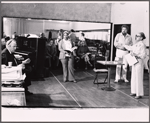 Joshua Logan [far left], Lee Goodman [seated background center], Nell Carter [standing center], Anne Francine [seated background center right], David Sabin and Bette Davis in rehearsal for the pre-Broadway tryout of the stage production Miss Moffat