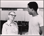 Bette Davis and Dorian Harewood in rehearsal for the pre-Broadway tryout of the production Miss Moffat
