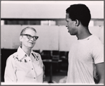 Bette Davis and Dorian Harewood in rehearsal for the pre-Broadway tryout of the stage production Miss Moffat