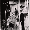 Martha Schlamme [seated on ladder], Patti Karr [center front holding case], Joe Morton [center background], Pamela Hall [center middle], Dan Resin [standing right] and unidentified in the stage production A Month of Sundays