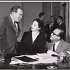 Myron McCormick, Siobhan McKenna and unidentified in rehearsal for the stage production Motel