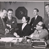 Myron McCormick, Siobhan McKenna and unidentified others in rehearsal for the stage production Motel