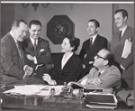 Myron McCormick, Siobhan McKenna and unidentified others in rehearsal for the stage production Motel