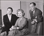 Siobhan McKenna, Vicki Cummings and Myron McCormick in rehearsal for the stage production Motel