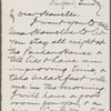 Howells, [William Dean], ALS to. [Dec. 13, 1874]. Previously Sunday [Dec? 1874]