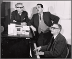 Marty Brill, Albert Hague and unidentified in rehearsal for the stage production Cafe Crown