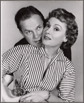 Studio portrait of Ralph Meeker and Martha Scott in the stage production Cloud 7