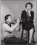 Studio portrait of Ralph Meeker and Martha Scott in the stage production Cloud 7