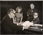 Harold Clurman, Maureen Stapleton, Morris Carnovsky and unidentified in rehearsal for the stage production The Cold Wind and the Warm