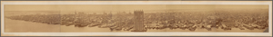Panoramic view of Manhattan, showing Brooklyn Bridge under construction
