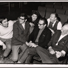Playwright Ron Clark [front row at left], playwright Sam Bobrick [front row at left], Maureen Stapleton [second row], Lou Jacobi [second row], George Abbott [far right] and unidentified in rehearsal for the stage production Norman, Is That You?
