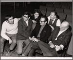 Playwright Ron Clark [front row at left], playwright Sam Bobrick [front row at left], Maureen Stapleton [second row], Lou Jacobi [second row], George Abbott [far right] and unidentified in rehearsal for the stage production Norman, Is That You?