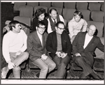 Playwright Ron Clark [front far left], playwright Sam Bobrick [front second from left], director George Abbott [front far right], Maureen Stapleton [back left], Lou Jacobi [back center], Martin Huston [back right] and unidentified in rehearsal for the stage production Norman, Is That You?