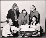 Burt Shevelove [standing center], Donald Saddler [standing at right] and unidentified others in the touring stage production of the 1971 Broadway revival of No, No, Nanette