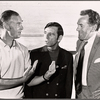 Norman Wisdom, Rex Garner and unidentified in rehearsal for the stage production Not Now, Darling