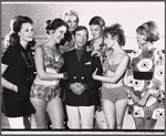 M'el Dowd, Roni Dengel, Norman Wisdom, Ardyth Kaiser and Joan Bassie in rehearsal for the stage production Not Now, Darling