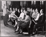 Jay Blackton [left] and unidentified others in rehearsal for the stage production Oh Captain!