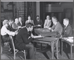 Arlene Francis, Joseph Cotten, Ralph Bunker, Walter Matthau [foreground], George Axelrod [third from right partly hidden] and unidentified others in rehearsal for the stage production Once More with Feeling