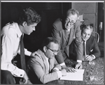George Axelrod, Martin Gabel, Harry Kurnitz and Henry Margolis in rehearsal for the stage production of Once More with Feeling